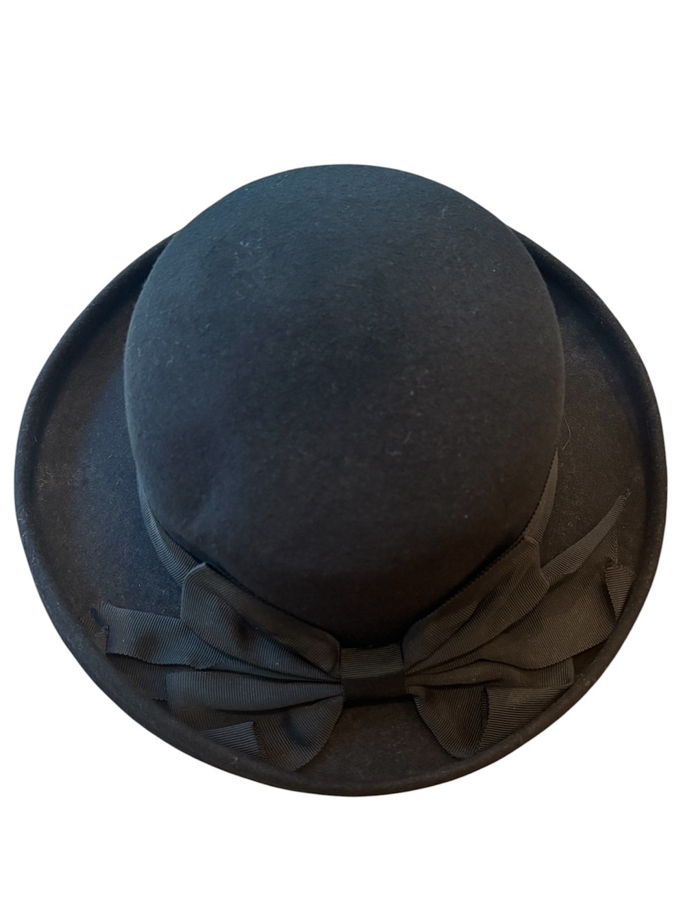 Vtg Bollman Deerskin Felt Hat Black Bow Porkpie OS